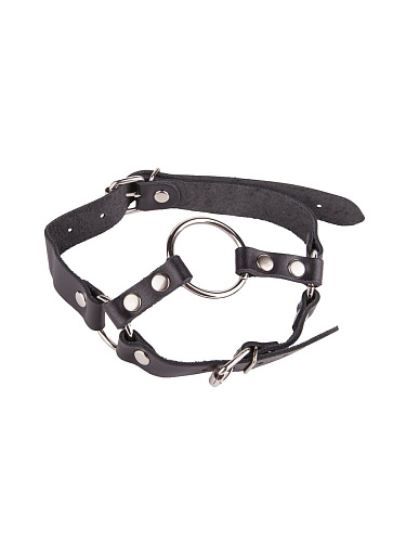 Кляп-кольцо на чёрных кожаных ремешках с застёжкой Sitabella 3008-1