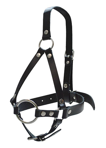 Кляп-рамка со сбруей на голову из черных кожаных ремешков Sitabella 3009-1
