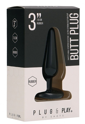 Чёрная коническая анальная пробка Shots Media BV Basic 3 Inch PLU001BLK (7,6 см)