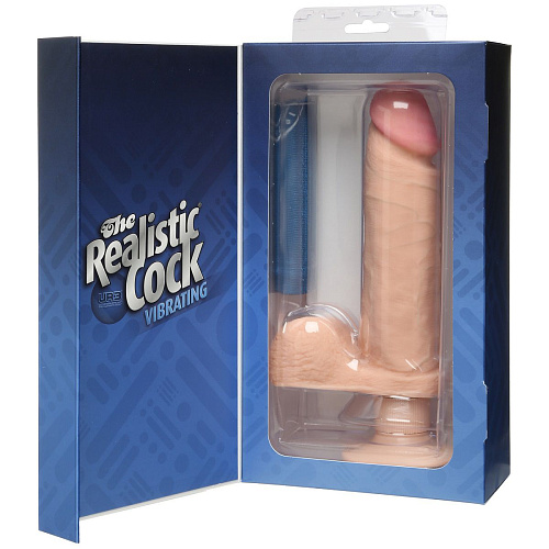 Вибромассажёр-реалистик на присоске телесногоо цвета Doc Johnson The Realistic Cock ULTRASKYN Vibrating 8” 1160-02-BX (23,5 см)