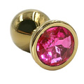 Золотистая алюминиевая анальная пробка с ярко-розовым кристаллом Kanikule KL-AL002SG (6 см)