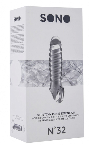 Прозрачная ребристая насадка Shots Media BV Stretchy Penis Extension No.32 SON032TRA