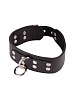 Чёрный кожаный ошейник с кольцом и клепками Sitabella 3195-1
