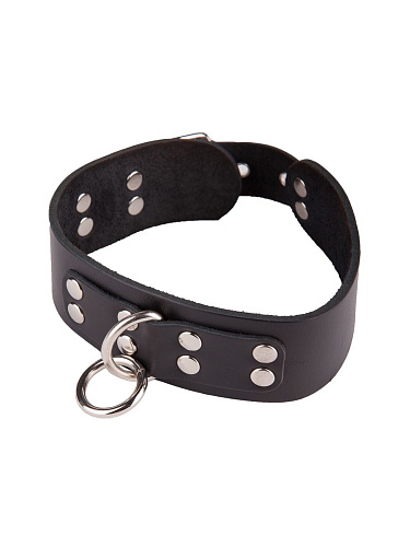 Чёрный кожаный ошейник с кольцом и клепками Sitabella 3195-1