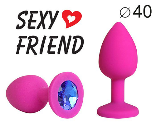 Ярко-розовая анальная пробка с синим кристаллом Bior toys SF-70290-13 (9,5 см)