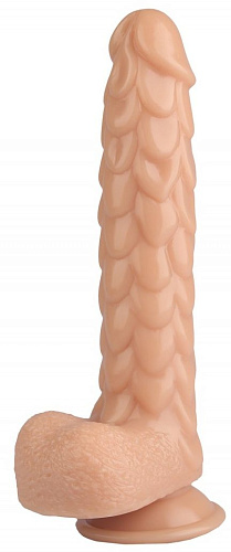 Телесный реалистичный фаллоимитатор с чешуйками на присоске Сумерки богов 1016-54 BX DD (24 см)