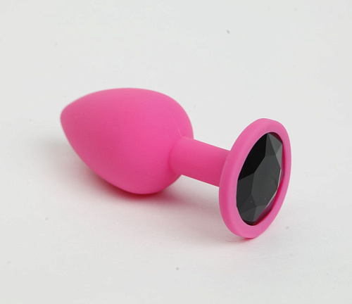 Розовая анальная пробка с чёрным стразом 4sexdreaM 47511 (7,6 см)