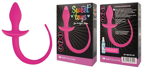 Розовая анальная втулка с хвостиком Bior toys ST-40176-16