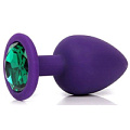 Фиолетовая анальная пробка с зелёным кристаллом Bior toys SF-70702-07 (9,5 см)