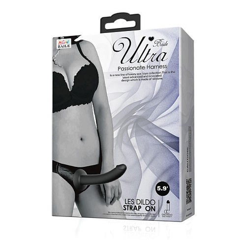 Страпон чёрного цвета на эластичных ремнях Baile Ultra Harness Les Dildo BW-022052-0801 (15 см)