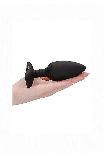 Чёрная анальная пробка с вибрацией и подогревом Shots Media BV Glow ELE015BLK (12 см)