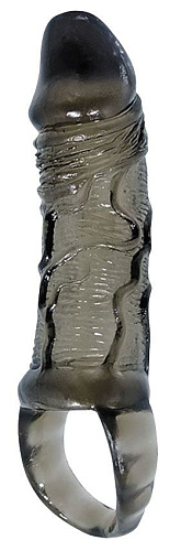 Закрытая насадка на фаллос чёрного цвета с кольцом для мошонки Bior toys SEM-55027 (15 см)