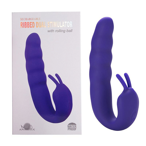 Фиолетовый вибратор Howells Ribbed Dual Stimulator with Rolling Ball 183316Purp (17 см)