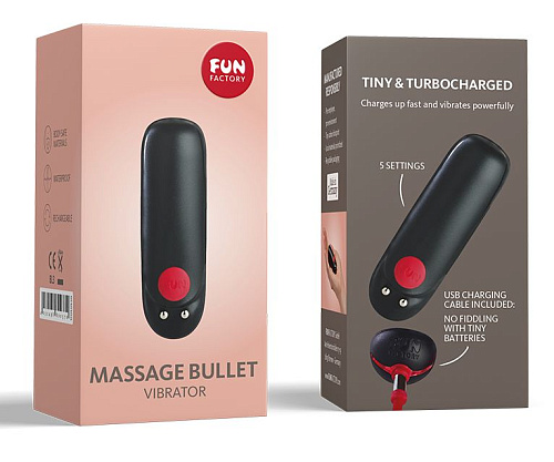 Перезаряжаемая чёрная вибропуля с магнитной зарядкой Fun Factory Bullet 1010100