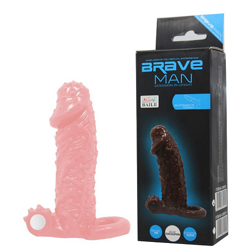 Телесная насадка с точками, клиторальным стимулятором и подхватом Baile BI-016010-1 (13,7 см)