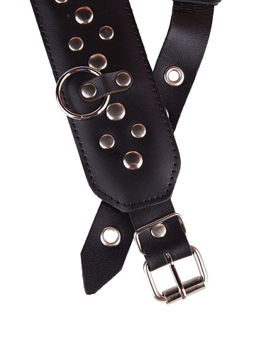 Кожаный чёрный ошейник с карабином и поводком Sitabella 3100-1