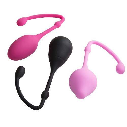Розовый с чёрным набор из 3 вагинальных шариков RestArt Trifid Balls RA-322