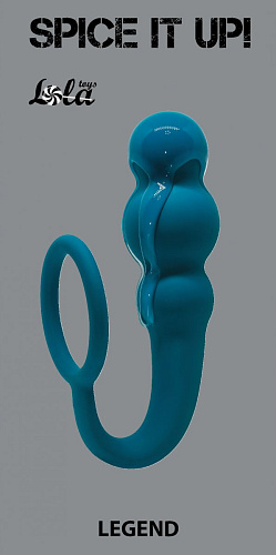 Бирюзовое эрекционное кольцо с анальным стимулятором Lola toys Legend  8001-03Lola