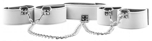 Чёрно-белый двусторонний комплект для бандажа Reversible Collar / Wrist / Ankle Cuffs Shots Media BV OU191WHT
