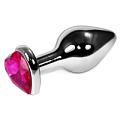 Серебристая анальная пробка с розовым кристаллом-сердцем Vandersex 170-SP (9 см)