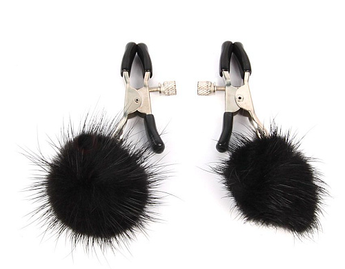 Металлические зажимы на соски с чёрным пушком Bior toys MLF-90109-11
