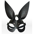Чёрная кожаная маска с длинными ушками и эффектом тату Sitabella 3186-1g