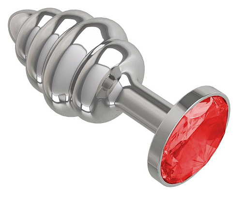 Серебристая пробка с рёбрышками и красным кристаллом Сумерки богов 515-04 red-DD (7 см)