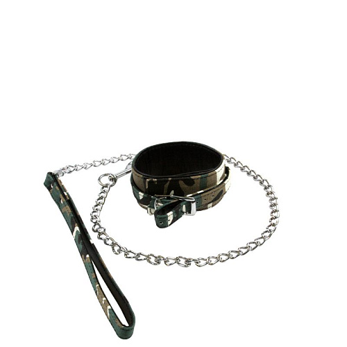 Зеленый камуфлированный ошейник с поводком NS Novelties Kinky Camo NSN-1252-18