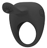 Чёрное эрекционное кольцо с вибрацией и клиторальным язычком Baile BI-210135-0801