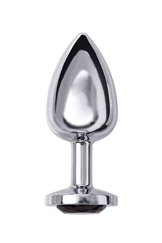 Большая серебристая анальная втулка с чёрным кристаллом ToyFa 712009 (8,5 см)