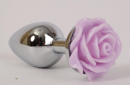 Серебристая анальная пробка с сиреневой розой 4sexdreaM 47184-2 (9,5 см)