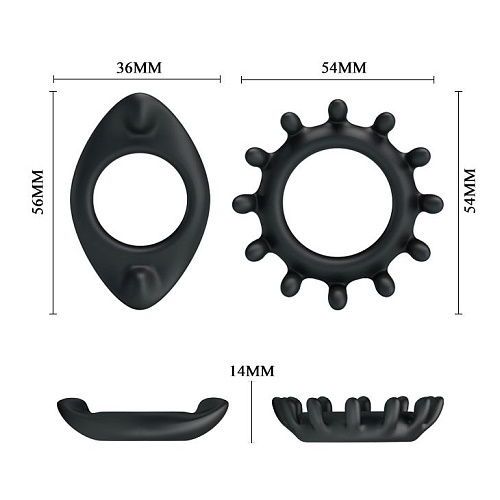 Набор из 2 фигурных эрекционных колец в чёрном цвете Baile BI-210161