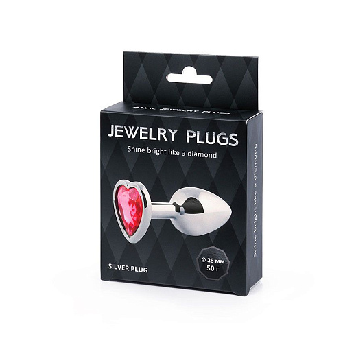 Серебристая анальная пробка с розовым кристаллом-сердечком Anal Jewelry Plug SCH-02 (7 см)