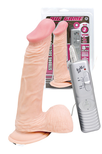 Телесный вибратор-реалистик на присоске с выносным пультом NMC Big Game 111359 (20,2 см)