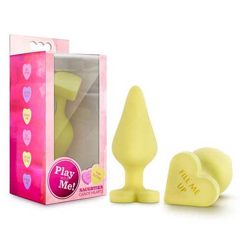 Жёлтая анальная пробка с основанием-сердечком Blush Novelties Naughtier Candy Heart Fill Me Up BL-95730 (8,9 см)