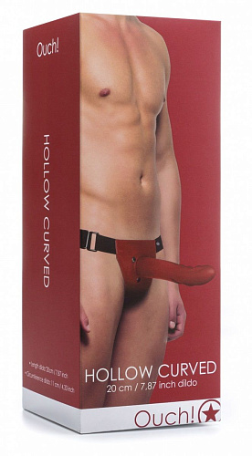 Красный полый страпон Shots Media BV Hollow Curved Strap On  OU083RED