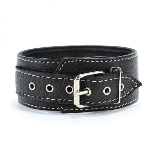 Чёрный кожаный ошейник с петлёй для поводка БДСМ арсенал 55042