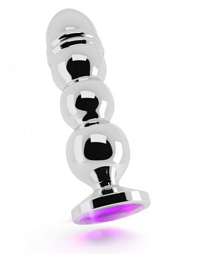 Серебристая фигурная анальная пробка с фиолетовым кристаллом Shots Media BV R10 RICH Gold/Purple RIC010SIL (14,5 см)