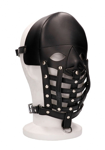 Чёрная маска-шлем Shots Media BV Leather Male Mask PAI011BLK