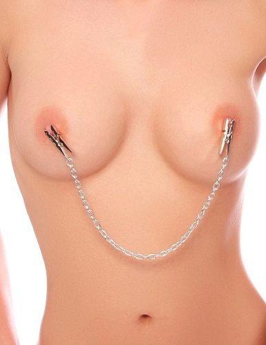 Серебристая цепочка с зажимами-прищепками для сосков Pipedream Nipple Chain Clips PD3607-26