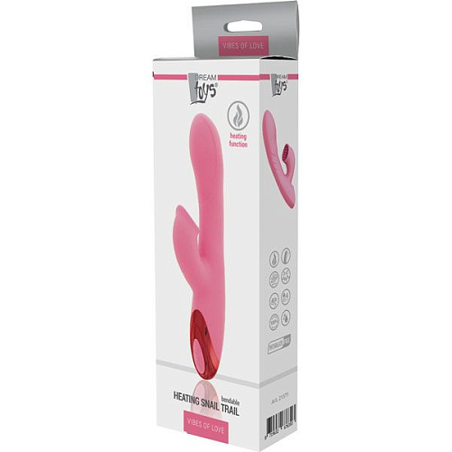 Розовый вибратор с клиторальным стимулятором и нагревом Dream Toys HEATING SNAIL TRAIL 21571 (24 см)