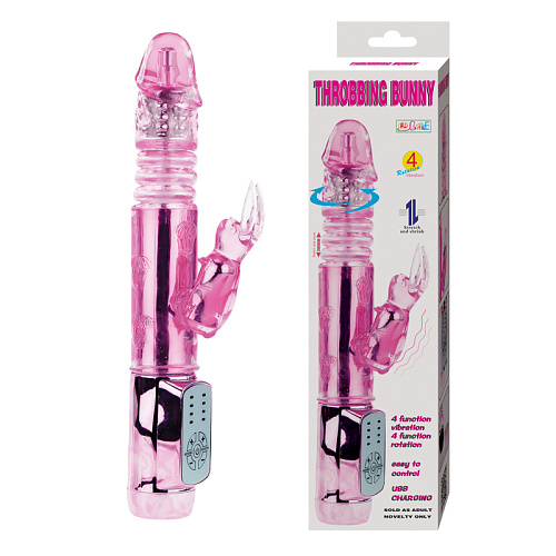 Розовый вибратор-зайчик с ротацией головки и возвратно-поступательным движением Baile Throbbing Bunny BW-037038-0101 (24,5 см)