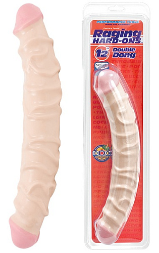 Двусторонний рельефный дилдо телесного цвета Doc Johnson RAGGING HARD-ONS 0279-05-CD (30 см)