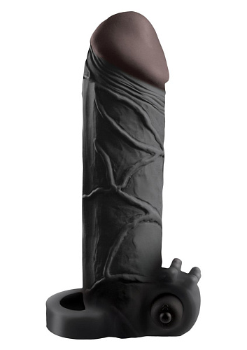 Чёрная вибронасадка с кольцом Pipedream Vibrating Real Feel 2 Extension PD4119-23