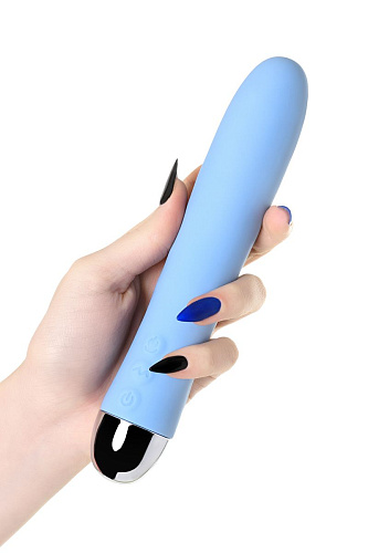 Голубой силиконовый вибратор с функцией нагрева и пульсирующими шариками ToyFa FAHRENHEIT 796006 (19 см)