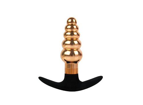 Золотисто-чёрная анальная втулка из металла и силикона Bior toys IL-28012-GLD (9,6 см)