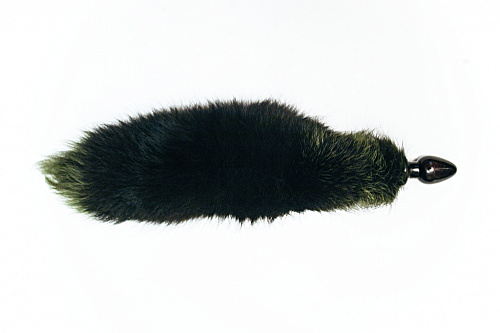 Анальная пробка чёрного цвета с зелёным лисьим хвостом Wild Lust BF60black/green