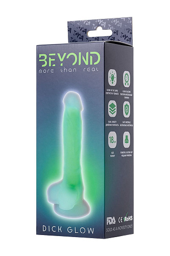 Прозрачно-зелёный фаллоимитатор, светящийся в темноте ToyFa Dick Glow 872011 (18 см)