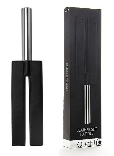 Чёрная П-образная шлёпалка Shots Media BV Leather Slit Paddle OU019BLK (35 см)