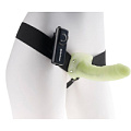 Зеленый флуоресцентный полый страпон унисекс с вибрацией Pipedream For Him or Her Vibrating Hollow Strap-On PD3367-32